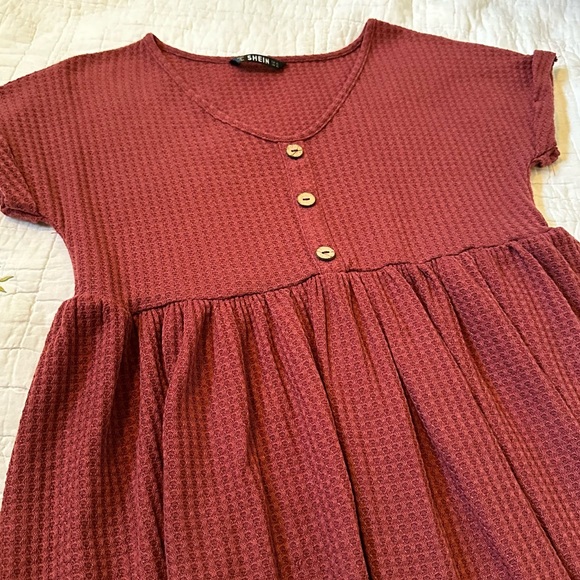 XS short sleeved rust color dress - babydoll dress with buttons - Picture 3 of 13